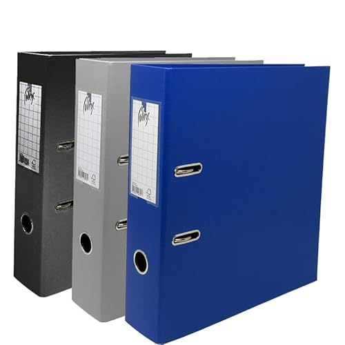 College Ordner A4 Breit – 3er Pack, 7,5 cm, Hochwertiger PP-Kunststoff Aktenordner in Schwarz-Blau-Grau – Ideal für Bürobedarf, Schulunterlagen & DIN A4 Dokumentenmanagement von College