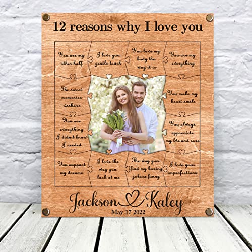 Personalisiertes 10 Gründe, warum ich liebe dich, Bilderrahmen, graviert, Holz-Wandschild für Liebhaber, Paar, Mutter, Familie, Freunde (12 Gründe, warum ich dich Puzzle liebe – Hellbraun) von Collienght