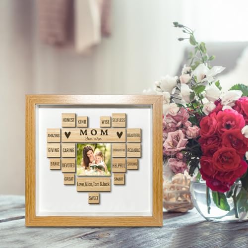 Personalisiertes Foto mit Kindername, Mutter, Schattenbox, Mutter, Holz-Bilderrahmen, Herz, Affirm Schild, "Mom You Are Great Mom You Are Beautiful Mother's Day Home Decor Gift for Mother Grandma von Collienght