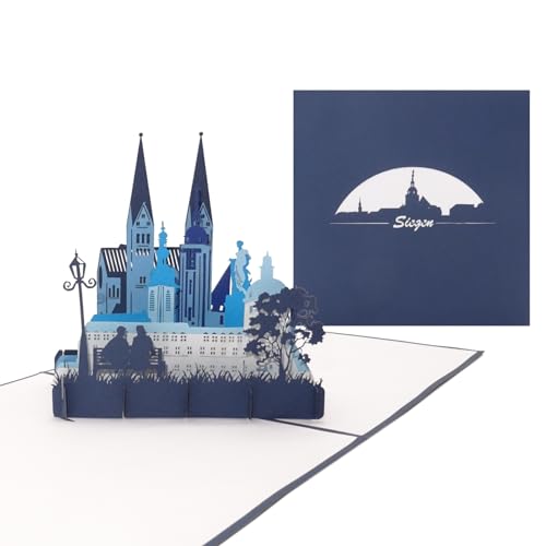 3D Karte „Siegen – Stadtpanorama“, Pop-Up Grußkarte als Souvenir, Reisegutschein, Geschenkgutschein, Klappkarte von Cologne Cards
