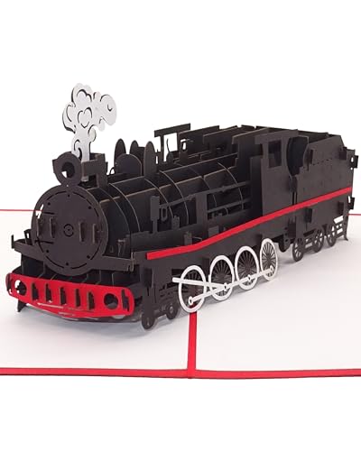 Pop Up Karte Dampflok - Eisenbahn 3D Geburtstagskarte, Reisegutschein & Geschenkgutschein Dampflok, 3D Klappkarte Lokomotive von Cologne Cards