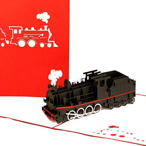 Pop Up Karte Dampflok - Eisenbahn 3D Geburtstagskarte, Reisegutschein & Geschenkgutschein Dampflok, 3D Klappkarte Lokomotive von Cologne Cards