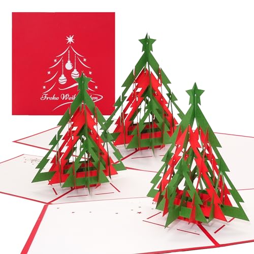 3D Weihnachtskarte „Tannenbaum - Modern im 3er Set | Pop-Up Weihnachtskarten mit Umschlag als Weihnachtsgruß für die ganze Familie, 3D Klappkarte Weihnachtsbaum-Motiv, Karten zu Weihnachten von Cologne Cards