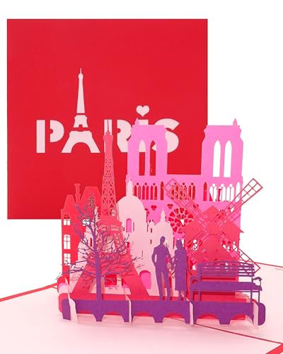 Pop Up Karte "Paris - Je t'aime" - 3D Klappkarte Paris & Eiffelturm als Valentinskarte, Reisegutschein & Geschenkverpackung - 3D Karte zum Städtetrip & Hochzeitsreise Paris von Cologne Cards