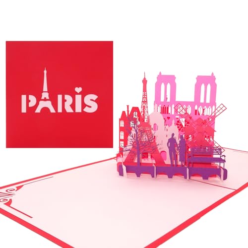 Pop Up Karte "Paris - Je t'aime" - 3D Klappkarte Paris & Eiffelturm als Valentinskarte, Reisegutschein & Geschenkverpackung - 3D Karte zum Städtetrip & Hochzeitsreise Paris von Cologne Cards