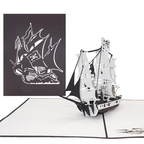 Pop-Up Karte Piratenschiff - 3D Geburtstagskarte & Einladungskarte mit Modell Piraten Schiff - zum Kindergeburtstag und als Geschenkverpackung, Einladung zur Piratenparty & Glückwunschkarte von Cologne Cards