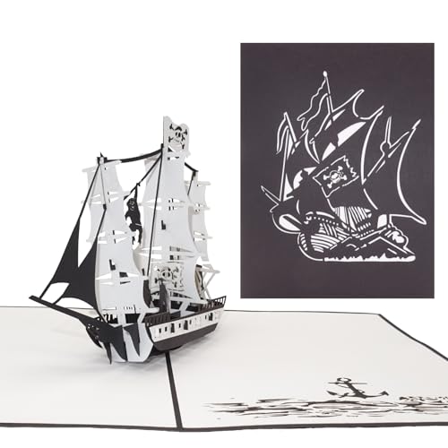 Pop-Up Karte Piratenschiff - 3D Geburtstagskarte & Einladungskarte mit Modell Piraten Schiff - zum Kindergeburtstag und als Geschenkverpackung, Einladung zur Piratenparty & Glückwunschkarte von Cologne Cards