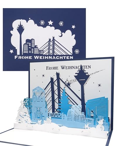 Weihnachtskarte Düsseldorf Panorama” - 3D Klappkarte zum Weihnachtsmarkt Düsseldorf – Pop Up Karte als Geschenkgutschein, Reisegutschein, Weihnachtsgruß in 3D von Cologne Cards