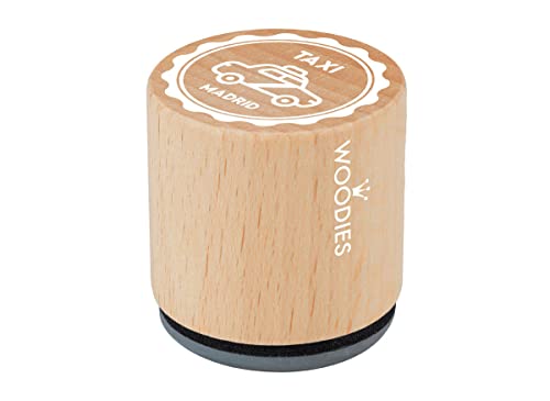 Stempel aus Holz und Gummi Taxi Madrid Durchmesser 33 x 30 mm. von Woodies