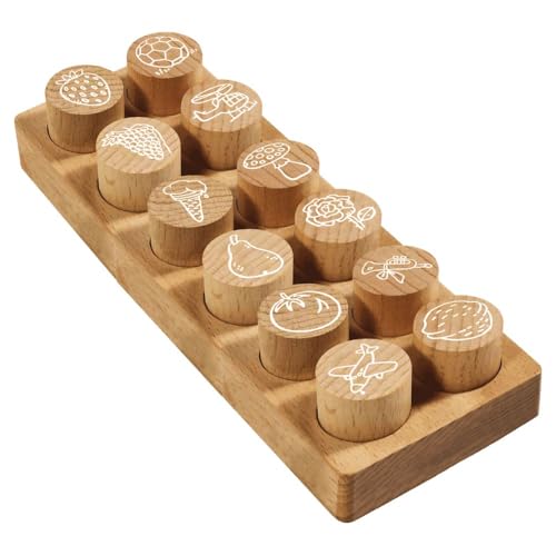 COLOP Woodies Holzstempel Set "Mix" mit 12 Motiven, Erkennungs- und Motivationsstempel aus Buchenholz, Abdruckgröße: Ø 29 mm, eckig von Colop