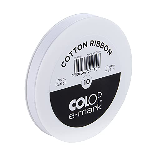 COLOP e-Mark Baumwollband weiß Geschenkband 10 mm x 25 m zur Bedruckung mit Allen e-Mark Modellen von Colop
