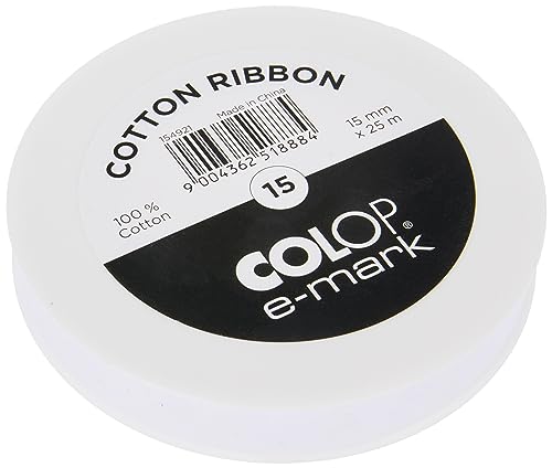 COLOP e-Mark Baumwollband weiß Geschenkband 15 mm x 25 m zur Bedruckung mit Allen e-Mark Modellen von Colop
