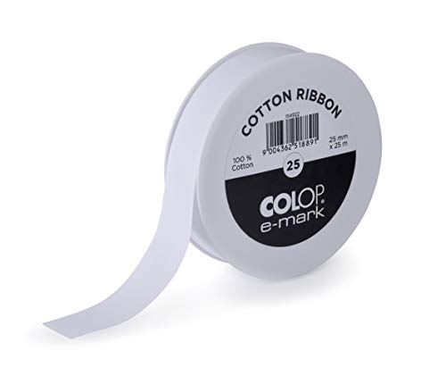 COLOP e-Mark Baumwollband weiß Geschenkband 25 mm x 25 m zur Bedruckung mit Allen e-Mark Modellen von Colop
