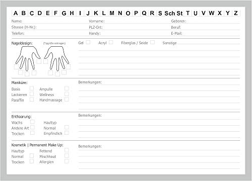 Karteikarten für Nagelstudio/Maniküre zweiseitig. (20) von Color Your Nails