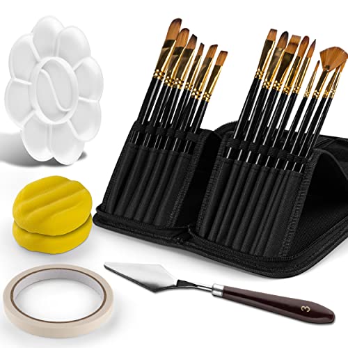 ColorAK Pinselset Acrylfarben - 15 Acryl Pinsel aus Nylon - Pinselset Malen mit Spachtel, Mischpalette & Schwamm - Hochwertige Künstlerpinsel - Inkl. schickes Aufbewahrungsetui ColorAK Pinselset Acrylfarben - 15 Acryl Pinsel aus Nylon - Pinselset Malen mit Spachtel, Mischpalette & Schwamm - Hochwertige Künstlerpinsel - Inkl. schickes Aufbewahrungsetui von ColorAK