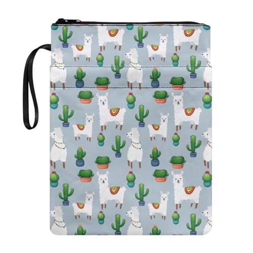 Coloranimal Alpaka-Cartoon-Kaktus-Buchhülle mit Reißverschluss, Buchtasche, Schutztasche für Taschenbuch, Hardcover, tragbare Aufbewahrungstasche für den Schulanfang mit Reißverschluss-Vordertaschen Coloranimal Alpaka-Cartoon-Kaktus-Buchhülle mit Reißverschluss, Buchtasche, Schutztasche für Taschenbuch, Hardcover, tragbare Aufbewahrungstasche für den Schulanfang mit Reißverschluss-Vordertaschen von Coloranimal