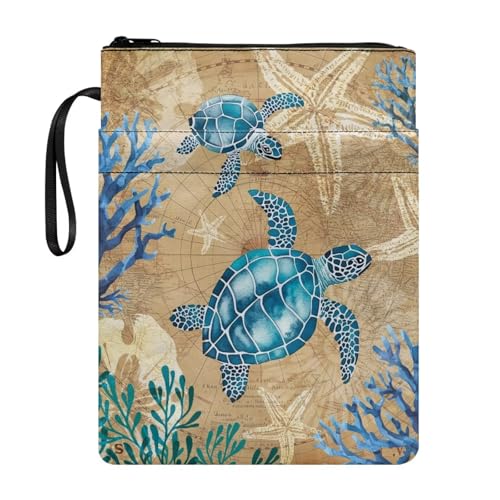 Coloranimal Buchhülle im Vintage-Stil mit Meeresschildkröten-Druck, mit Reißverschluss, Buchtasche, Schutztasche für Taschenbuch, Hardcover, passend für die meisten Taschenbücher, modische Coloranimal Buchhülle im Vintage-Stil mit Meeresschildkröten-Druck, mit Reißverschluss, Buchtasche, Schutztasche für Taschenbuch, Hardcover, passend für die meisten Taschenbücher, modische von Coloranimal