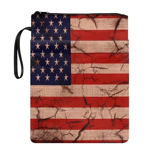 Coloranimal Buchhülle im Vintage-Stil mit amerikanischer Flagge, mit Reißverschluss, Buchtasche für Hardcover, modische Tasche mit Vordertaschen, stilvoll, leicht, für Jungen, Mädchen, Damen, Herren Coloranimal Buchhülle im Vintage-Stil mit amerikanischer Flagge, mit Reißverschluss, Buchtasche für Hardcover, modische Tasche mit Vordertaschen, stilvoll, leicht, für Jungen, Mädchen, Damen, Herren von Coloranimal