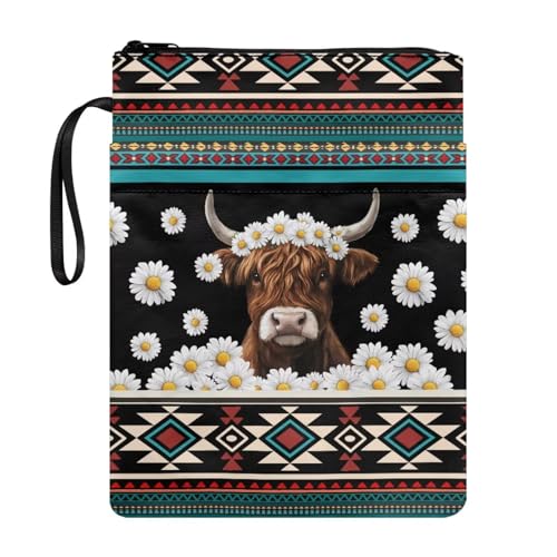 Coloranimal Buchhülle mit Azteken-Geometrie, Gänseblümchen, Rinder-Druck, waschbar, Stoff, Hardcover, Tasche mit Riemen, Reißverschluss, extra Ärmeltasche Coloranimal Buchhülle mit Azteken-Geometrie, Gänseblümchen, Rinder-Druck, waschbar, Stoff, Hardcover, Tasche mit Riemen, Reißverschluss, extra Ärmeltasche von Coloranimal