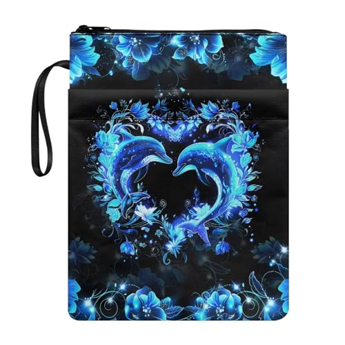 Coloranimal Buchhülle mit Delfin-Motiv, mit Reißverschluss, Buchhülle für Hardcover-Taschenbücher, wasserdichte Tasche, Schutz mit Reißverschluss-Fronttasche für Bibliothek von Coloranimal