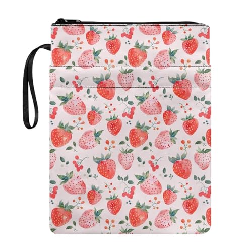 Coloranimal Buchhülle mit Erdbeer-Kirsch-Aufdruck, mit Reißverschluss, Buchtasche, Schutztasche für Taschenbuch, Hardcover, tragbare Aufbewahrungstasche für den Schulanfang, mit Coloranimal Buchhülle mit Erdbeer-Kirsch-Aufdruck, mit Reißverschluss, Buchtasche, Schutztasche für Taschenbuch, Hardcover, tragbare Aufbewahrungstasche für den Schulanfang, mit von Coloranimal