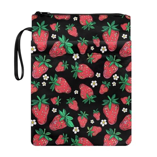 Coloranimal Buchhülle mit Erdbeerblumen-Druck, mit Reißverschluss, Taschenbuch, für Jungen, Mädchen, Erwachsene, leichte Buchhülle, Aufbewahrungstasche mit Vordertaschen für die Schule Coloranimal Buchhülle mit Erdbeerblumen-Druck, mit Reißverschluss, Taschenbuch, für Jungen, Mädchen, Erwachsene, leichte Buchhülle, Aufbewahrungstasche mit Vordertaschen für die Schule von Coloranimal