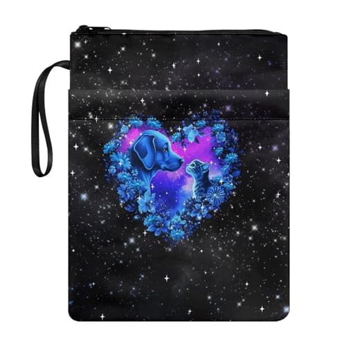Coloranimal Buchhülle mit Galaxie-Blumen- und Katzendruck, mit Reißverschluss, Buchtasche, Schutzhülle für Taschenbuch, Hardcover, tragbare Aufbewahrungstasche für den Schulanfang, mit Coloranimal Buchhülle mit Galaxie-Blumen- und Katzendruck, mit Reißverschluss, Buchtasche, Schutzhülle für Taschenbuch, Hardcover, tragbare Aufbewahrungstasche für den Schulanfang, mit von Coloranimal