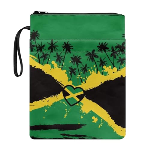 Coloranimal Buchhülle mit Jamaika-Palmen-Druck, mit Reißverschluss, Buchtasche für Papiertaschen, Hardcover, modische Aufbewahrungstasche mit Vordertaschen, leicht, tragbar Coloranimal Buchhülle mit Jamaika-Palmen-Druck, mit Reißverschluss, Buchtasche für Papiertaschen, Hardcover, modische Aufbewahrungstasche mit Vordertaschen, leicht, tragbar von Coloranimal