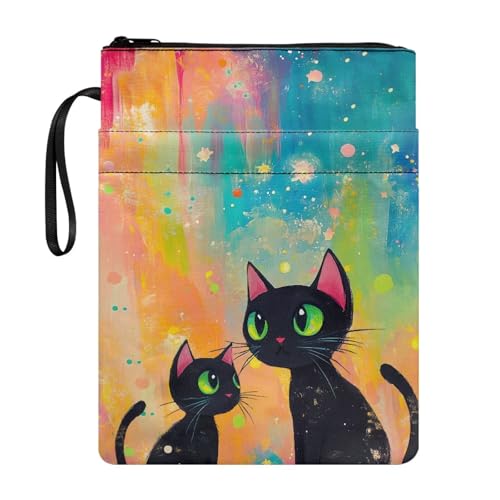 Coloranimal Buchhülle mit Katzendruck, mit Reißverschluss, Taschenbuch, Hardcover, Aufbewahrungstasche mit Vordertasche, tragbar, leicht, für Schüler, Schulanfang, Schwarz Coloranimal Buchhülle mit Katzendruck, mit Reißverschluss, Taschenbuch, Hardcover, Aufbewahrungstasche mit Vordertasche, tragbar, leicht, für Schüler, Schulanfang, Schwarz von Coloranimal