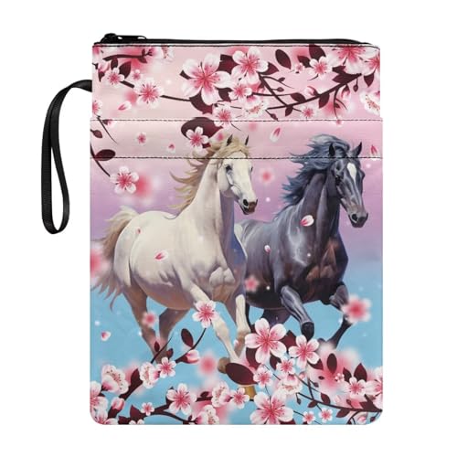 Coloranimal Buchhülle mit Kirschblüten-Motiv, mit Reißverschluss, Buchhülle für Hardcover-Taschenbücher, wasserdichte Tasche, Schutz mit Reißverschluss-Fronttasche für Bibliothek von Coloranimal