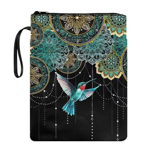 Coloranimal Buchhülle mit Mandala-Motiv und Kolibri-Druck, mit Reißverschluss, Buchtasche für Hardcover, Jungen, Mädchen, Erwachsene, modische Tasche mit Vordertaschen, leicht, für Kinder und Coloranimal Buchhülle mit Mandala-Motiv und Kolibri-Druck, mit Reißverschluss, Buchtasche für Hardcover, Jungen, Mädchen, Erwachsene, modische Tasche mit Vordertaschen, leicht, für Kinder und von Coloranimal