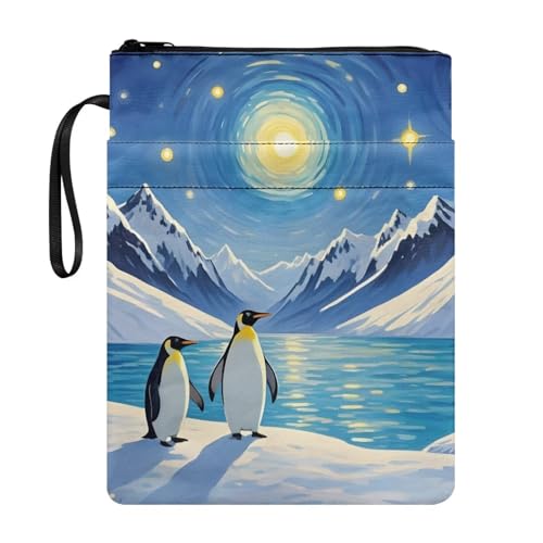 Coloranimal Buchhülle mit Pinguin-Druck, mit Reißverschluss, Buchtasche für Papiertaschen, Hardcover, modische Aufbewahrungstasche mit Vordertaschen, tragbare Hülle für den Schulanfang Coloranimal Buchhülle mit Pinguin-Druck, mit Reißverschluss, Buchtasche für Papiertaschen, Hardcover, modische Aufbewahrungstasche mit Vordertaschen, tragbare Hülle für den Schulanfang von Coloranimal