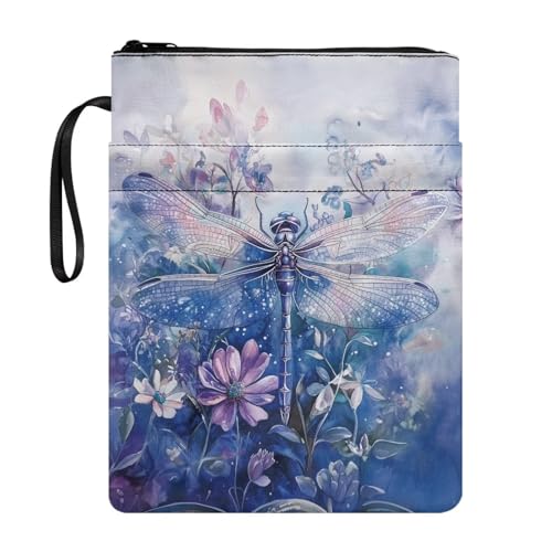 Coloranimal Buchhülle mit Reißverschluss, Motiv: Aquarell-Blume, Libellen-Druck, Buchtasche, Schutztasche für Taschenbuch, Hardcover, tragbare Aufbewahrungstasche für den Schulanfang, mit Coloranimal Buchhülle mit Reißverschluss, Motiv: Aquarell-Blume, Libellen-Druck, Buchtasche, Schutztasche für Taschenbuch, Hardcover, tragbare Aufbewahrungstasche für den Schulanfang, mit von Coloranimal