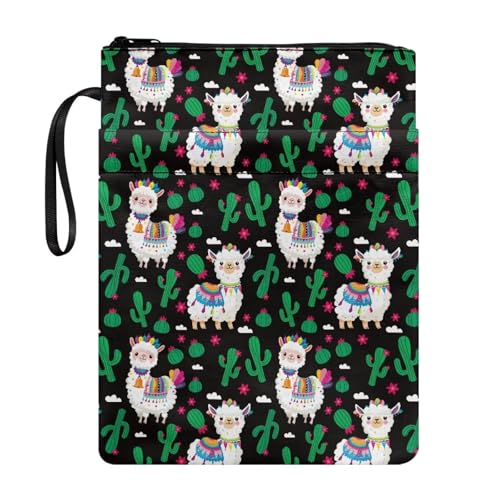 Coloranimal Buchhülle mit Reißverschluss, Motiv: Kaktus, Alpaka, Cartoon, mit Reißverschluss, für Papiertaschen, Hardcover, modische Aufbewahrungstasche mit Vordertaschen, tragbare Hülse für den Coloranimal Buchhülle mit Reißverschluss, Motiv: Kaktus, Alpaka, Cartoon, mit Reißverschluss, für Papiertaschen, Hardcover, modische Aufbewahrungstasche mit Vordertaschen, tragbare Hülse für den von Coloranimal