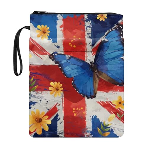 Coloranimal Buchhülle mit Reißverschluss, Motiv: Schmetterling, Union Jack, mit Reißverschluss, für Taschenbücher, Hardcover, Aufbewahrungstasche mit Vordertaschen, tragbare Tasche, Blau Coloranimal Buchhülle mit Reißverschluss, Motiv: Schmetterling, Union Jack, mit Reißverschluss, für Taschenbücher, Hardcover, Aufbewahrungstasche mit Vordertaschen, tragbare Tasche, Blau von Coloranimal