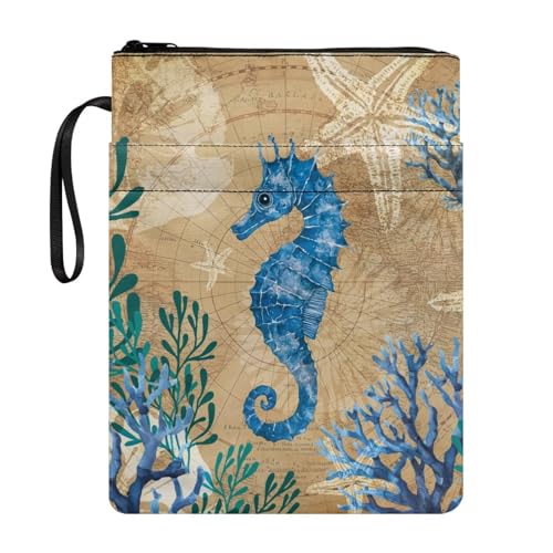 Coloranimal Buchhülle mit Vintage-Seepferdchen-Druck, mit Reißverschluss, Buchhülle, Aufbewahrungstasche, Poratbale, Taschenbuch, Hardcover, Tasche für Reisen, Studium, Bibliothek Coloranimal Buchhülle mit Vintage-Seepferdchen-Druck, mit Reißverschluss, Buchhülle, Aufbewahrungstasche, Poratbale, Taschenbuch, Hardcover, Tasche für Reisen, Studium, Bibliothek von Coloranimal