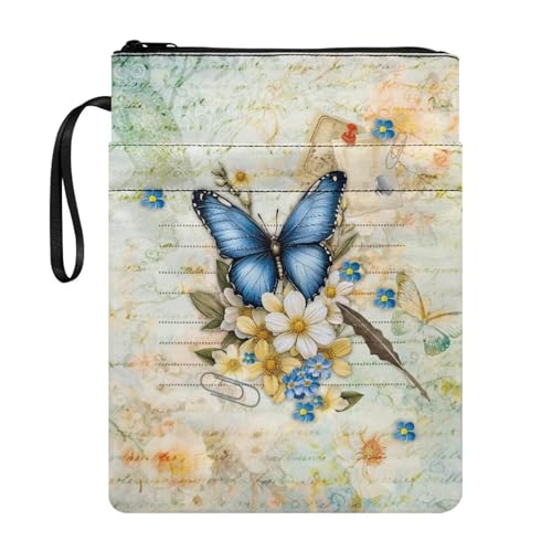 Coloranimal Buchhülle mit Vintage-Zeitungsblumen- und Schmetterlings-Aufdruck, mit Reißverschluss, Buchtasche für Papiertaschen, Hardcover, modische Aufbewahrungstasche mit Vordertaschen, tragbare Coloranimal Buchhülle mit Vintage-Zeitungsblumen- und Schmetterlings-Aufdruck, mit Reißverschluss, Buchtasche für Papiertaschen, Hardcover, modische Aufbewahrungstasche mit Vordertaschen, tragbare von Coloranimal
