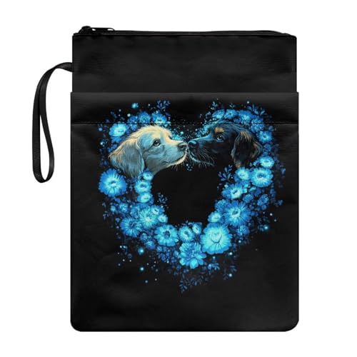 Coloranimal Buchhülle mit niedlichem Hund, blauer Blumendruck, mit Reißverschluss, Buchtasche für Jungen, Mädchen, Erwachsene, modische Tasche mit Vordertaschen, tragbar, für Kinder und Erwachsene Coloranimal Buchhülle mit niedlichem Hund, blauer Blumendruck, mit Reißverschluss, Buchtasche für Jungen, Mädchen, Erwachsene, modische Tasche mit Vordertaschen, tragbar, für Kinder und Erwachsene von Coloranimal