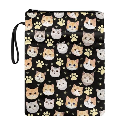 Coloranimal Buchhülle mit niedlichem Katzenpfotenabdruck, mit Reißverschluss, Buchtasche, Schutzhülle für Taschenbuch, Hardcover, tragbare Aufbewahrungstasche für den Schulanfang mit von Coloranimal