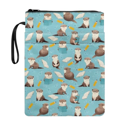 Coloranimal Buchhülle mit niedlichem Otter-Cartoon-Motiv, Buchhülle, Tasche für Taschenbücher, Hardcover, Aufbewahrung, Tragetasche, modisch, leicht, für Schulanfang, Bibliothek, Taschenbuchhülle Coloranimal Buchhülle mit niedlichem Otter-Cartoon-Motiv, Buchhülle, Tasche für Taschenbücher, Hardcover, Aufbewahrung, Tragetasche, modisch, leicht, für Schulanfang, Bibliothek, Taschenbuchhülle von Coloranimal