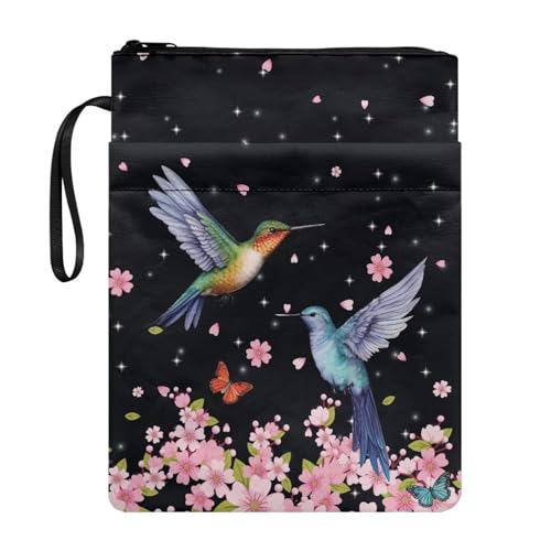 Coloranimal Buchhülle mit rosa Blumen und Kolibri-Druck, mit Reißverschluss, Buchumschläge für Taschenbücher, Hardcover, modische Aufbewahrungstasche mit Vordertaschen, tragbare Schultasche für Coloranimal Buchhülle mit rosa Blumen und Kolibri-Druck, mit Reißverschluss, Buchumschläge für Taschenbücher, Hardcover, modische Aufbewahrungstasche mit Vordertaschen, tragbare Schultasche für von Coloranimal