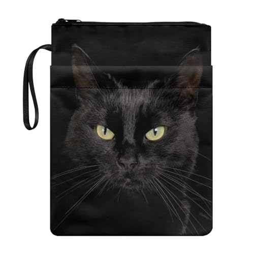 Coloranimal Buchhülle mit schwarzem Katzendruck, für Taschenbücher, waschbar, Stoff, Hardcover, Tasche mit Riemen, Reißverschluss, extra Ärmeltasche für die Schule Coloranimal Buchhülle mit schwarzem Katzendruck, für Taschenbücher, waschbar, Stoff, Hardcover, Tasche mit Riemen, Reißverschluss, extra Ärmeltasche für die Schule von Coloranimal