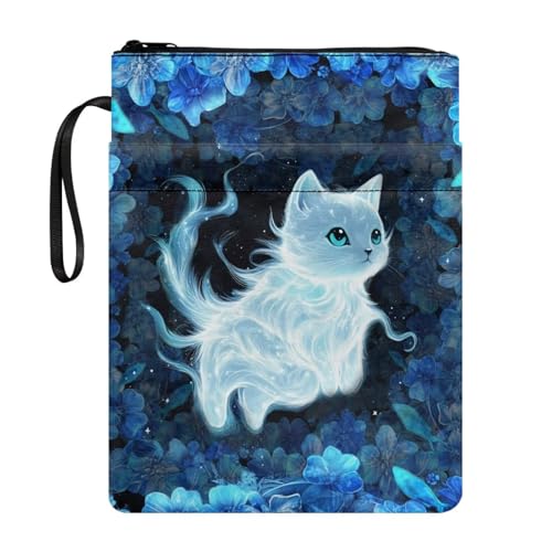 Coloranimal Buchhülle mit weißem Katzen-Blumendruck, Buchhülle, für Taschenbücher, Hardcover, Aufbewahrung, Tragetasche, modisch, leicht, für den Schulanfang, Taschenbuch, Outdoor Coloranimal Buchhülle mit weißem Katzen-Blumendruck, Buchhülle, für Taschenbücher, Hardcover, Aufbewahrung, Tragetasche, modisch, leicht, für den Schulanfang, Taschenbuch, Outdoor von Coloranimal