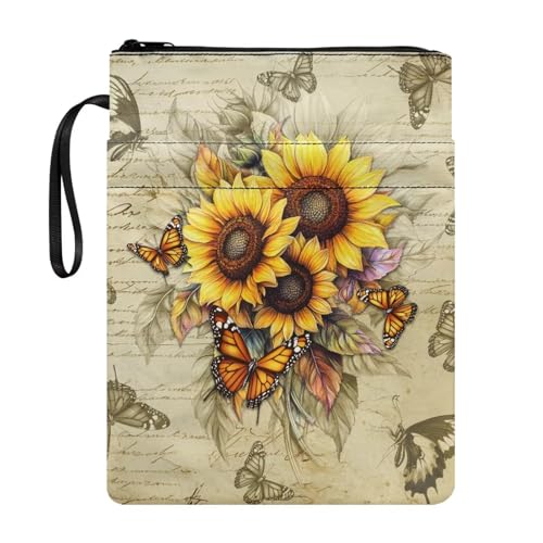 Coloranimal Buchhüllen mit Reißverschluss im Vintage-Stil, Sonnenblumen- und Schmetterlings-Druck, Reisebuch-Schutztasche für Taschenbücher und Hardcover, waschbar, Tragetasche mit Fronttasche für die Coloranimal Buchhüllen mit Reißverschluss im Vintage-Stil, Sonnenblumen- und Schmetterlings-Druck, Reisebuch-Schutztasche für Taschenbücher und Hardcover, waschbar, Tragetasche mit Fronttasche für die von Coloranimal
