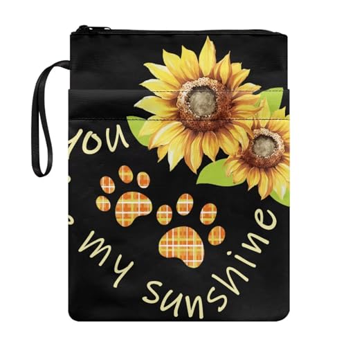 Coloranimal Buchhüllen mit Reißverschluss und Aufschrift "You are My Sunshine", für Taschenbücher und Hardcover, waschbar, Tragetasche mit Vordertasche für die Schule von Coloranimal