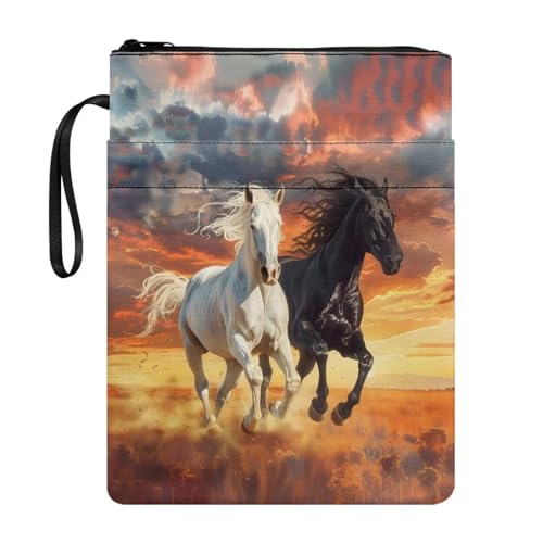 Coloranimal Buchhüllen mit Reißverschluss und Sonnenuntergangspferd-Druck, Reisebuch-Schutztasche für Taschenbücher und Hardcover, waschbare Tasche, Tragetasche mit Fronttasche für Schule, Bibliothek Coloranimal Buchhüllen mit Reißverschluss und Sonnenuntergangspferd-Druck, Reisebuch-Schutztasche für Taschenbücher und Hardcover, waschbare Tasche, Tragetasche mit Fronttasche für Schule, Bibliothek von Coloranimal