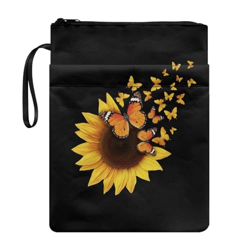 Coloranimal Buchumschlag im Vintage-Stil mit Schmetterlings- und Sonnenblumen-Druck, mit Reißverschluss, Tasche für Taschenbuch, Hardcover, Buchliebhaber, Geschenke, tragbare Schultasche mit Coloranimal Buchumschlag im Vintage-Stil mit Schmetterlings- und Sonnenblumen-Druck, mit Reißverschluss, Tasche für Taschenbuch, Hardcover, Buchliebhaber, Geschenke, tragbare Schultasche mit von Coloranimal