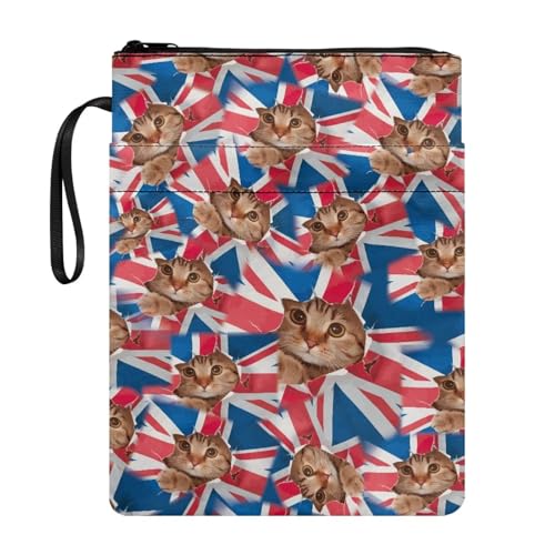Coloranimal Buchumschlag mit niedlicher Katze und Union Jack-Aufdruck, für Liebhaber, Geschenke, Schutztasche für Taschenbuch, Hardcover, passend für die meisten Taschenbücher, modische Schultasche von Coloranimal