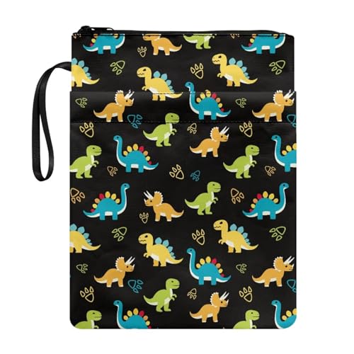 Coloranimal Dinosaurier-Cartoon-Buchhülle, Schutzhülle mit Reißverschluss, Aufbewahrungstasche für Taschenbücher und Hardcover, modisch, leicht, Schüler-Hülle, Tragetasche von Coloranimal