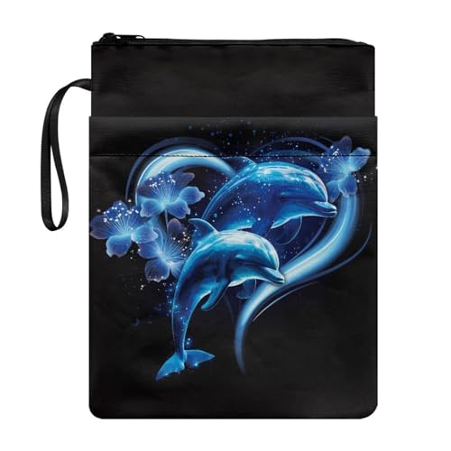 Coloranimal Hibiskus-Delfin-Druck, Buchhülle, Taschenbuch, Hardcover, Aufbewahrungstasche mit Reißverschluss und Vordertasche, tragbare Schultasche für Bibliothek Coloranimal Hibiskus-Delfin-Druck, Buchhülle, Taschenbuch, Hardcover, Aufbewahrungstasche mit Reißverschluss und Vordertasche, tragbare Schultasche für Bibliothek von Coloranimal